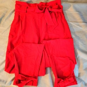 NWT- Red Grace Karin paper-bag pants.  Ribbon tied waist, ribbon at ankles. Med